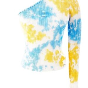 Tie- Dyed Top - Pierced Reversible Long Sleeve off Shoulder Ribbed